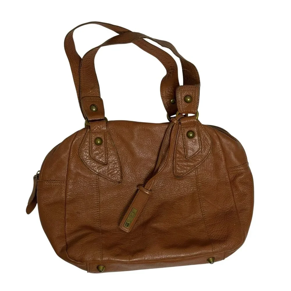 Joes Jeans Purse Satchel Bag Pebbled Leather Double Handle Brown